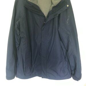 Columbia navy Interchange jacket with zip in/out gray fleece lining jacket, L